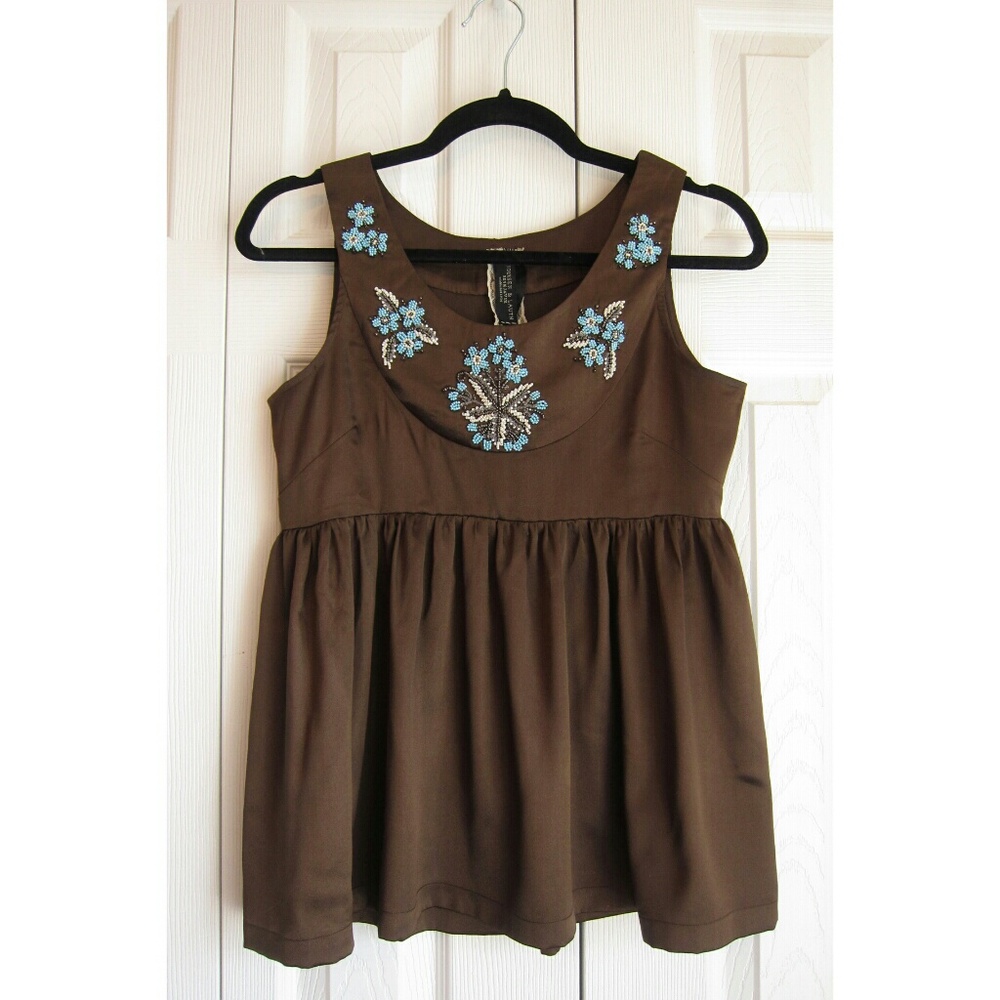 Andersen & Lauth Brown Beaded Peplum Top